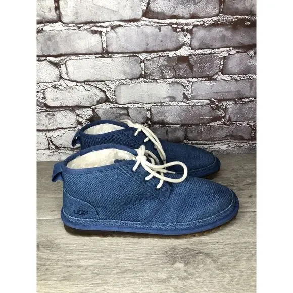 UGG Neumel Blue Fabric Fur WHT Lace Up Chukka Boots Men Sz 43EU/10M US 1117613